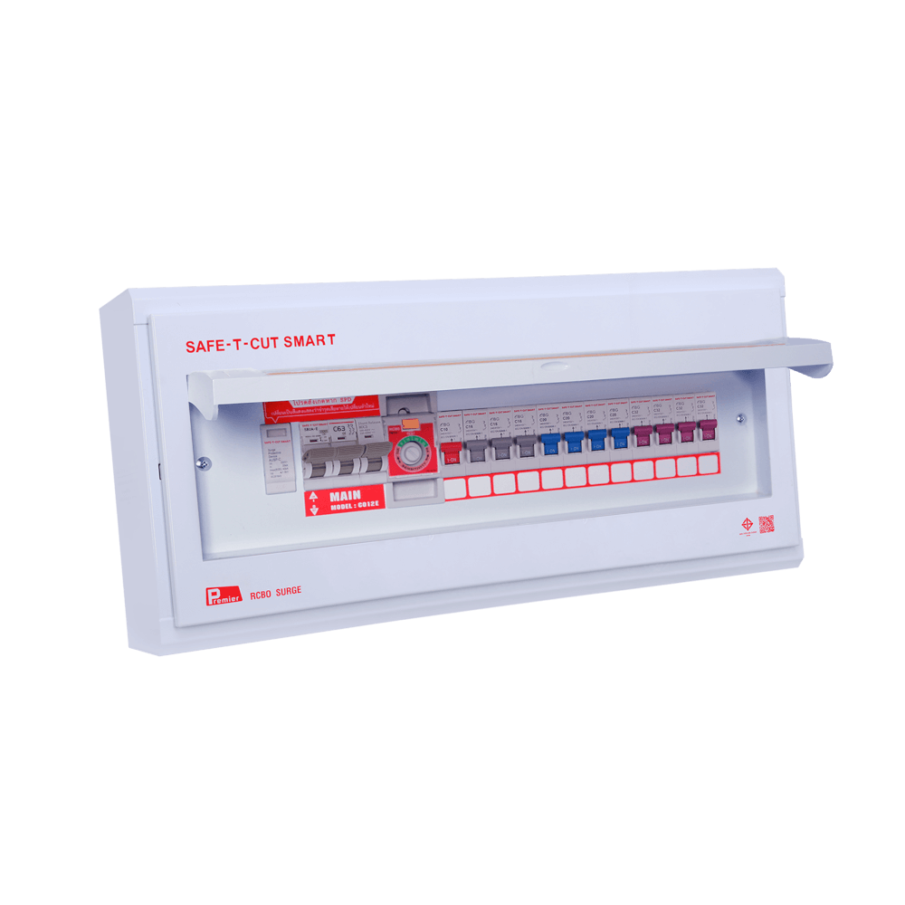 ชุดตู้คอนซูมเมอร์ 12 ช่อง เบรคเกอร์กันดูด 63 แอมป์ เซฟ-ที-คัท สมาร์ท รุ่น PREMIER SURGE